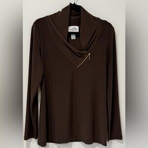 Joseph Ribcoff Chocolate Brown Top with Gold Zipper Accent
